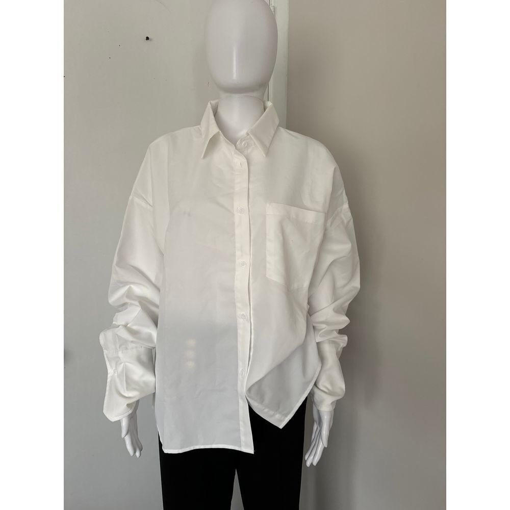 Commense White Button-Down Shirt Long‎ Sleeve Collared Blouse XL